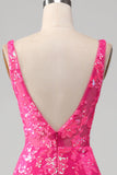 Robe de Soirée sirène fuchsia avec paillettes