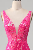 Robe de Soirée sirène fuchsia avec paillettes