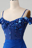 Charger l&#39;image dans la galerie, Robe de Soirée Corset bleu Royal perlé avec fente