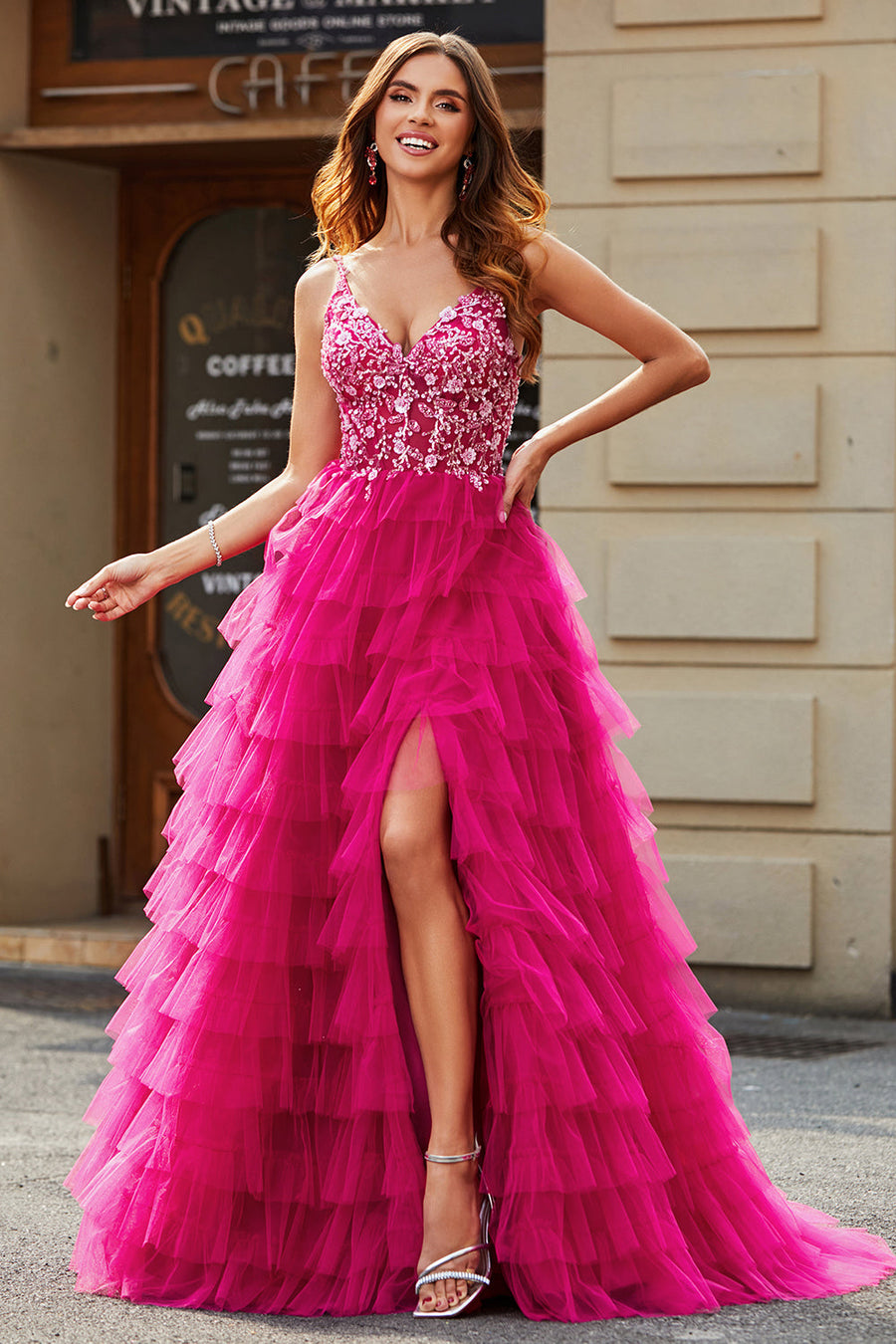 Robe La Perla Rose Pailletée - Style Fantaisie, Genoux, Taille 10 - Occasion Très Bon état
