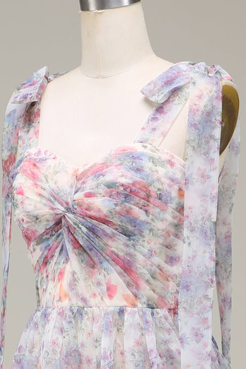 Robe de Soirée imprimée de fleurs en tulle trapèze