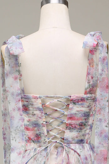 Robe de Soirée imprimée de fleurs en tulle trapèze