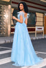 Charger l&#39;image dans la galerie, Magnifique une ligne hors de l’épaule bleu clair Corset robe de soirée avec plume