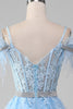 Charger l&#39;image dans la galerie, Robe de bal Corset d’accents de strass bleu clair A-ligne avec des appliques