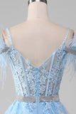 Robe de bal Corset d’accents de strass bleu clair A-ligne avec des appliques