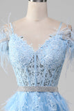 Robe de bal Corset d’accents de strass bleu clair A-ligne avec des appliques