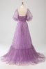 Charger l&#39;image dans la galerie, Robe de soirée corset violet à col carré trapèze avec demi-manches