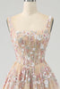 Charger l&#39;image dans la galerie, Luxueuse robe de soirée corset champagne à col carré avec appliques