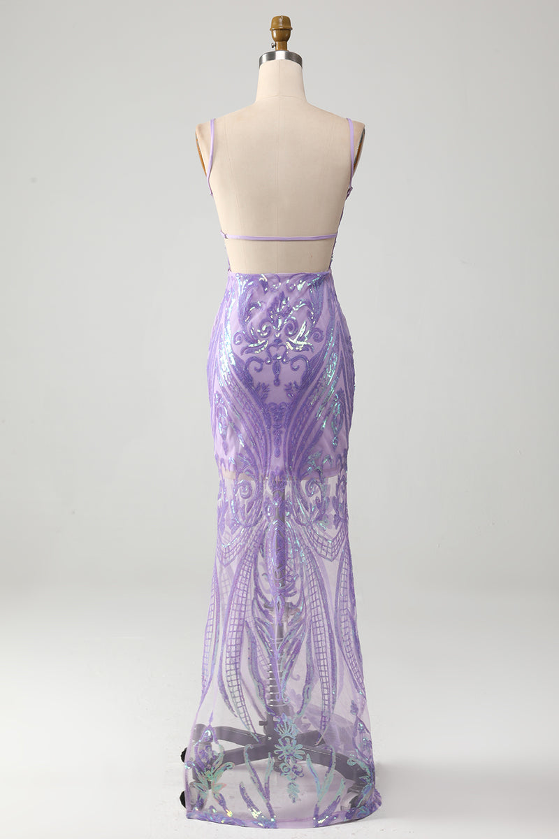 Charger l&#39;image dans la galerie, Robe de bal dos nu violet clair avec paillettes