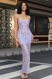 Fourreau à la mode Spaghetti Bretelles Violet Clair Longue Robe De Bal Avec Dos Nu