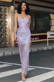 Fourreau à la mode Spaghetti Bretelles Violet Clair Longue Robe De Bal Avec Dos Nu