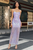 Fourreau à la mode Spaghetti Bretelles Violet Clair Longue Robe De Bal Avec Dos Nu