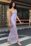 Fourreau à la mode Spaghetti Bretelles Violet Clair Longue Robe De Bal Avec Dos Nu
