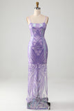Robe de bal dos nu violet clair avec paillettes