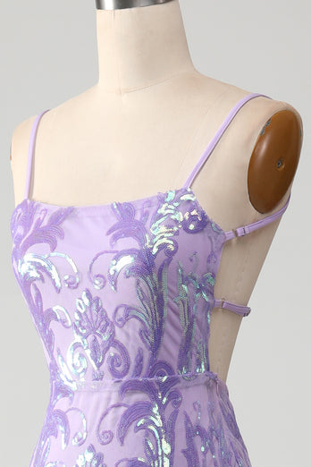 Robe de bal dos nu violet clair avec paillettes