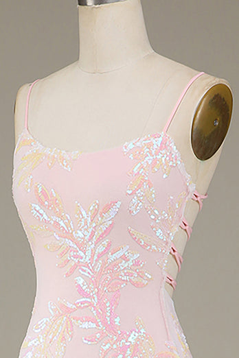 Sirène rose scintillant robe de bal avec fente