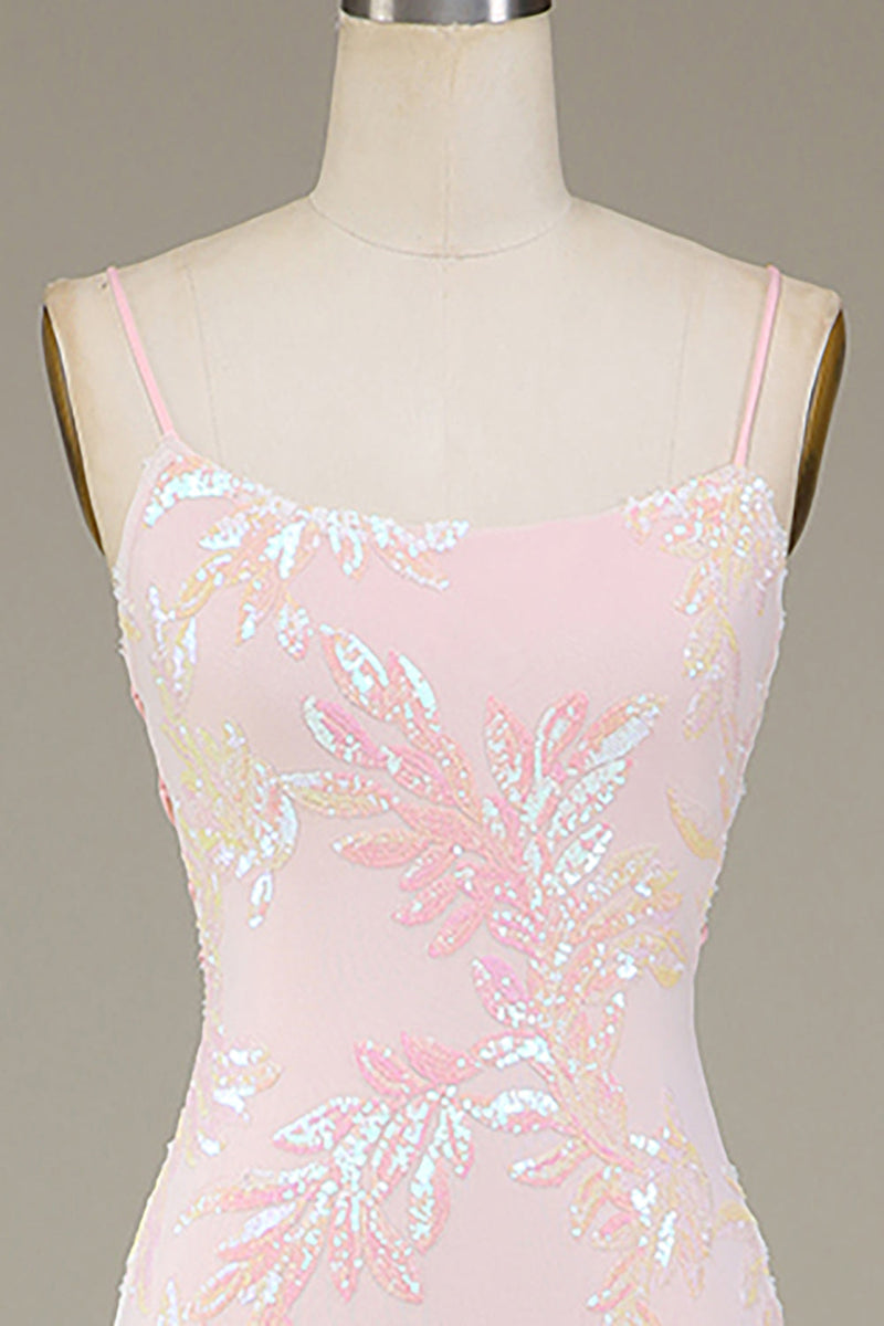 Charger l&#39;image dans la galerie, Sirène rose scintillant robe de bal avec fente