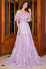 Charger l&#39;image dans la galerie, Magnifique une ligne hors de l’épaule lilas Floral longue robe de soirée avec volants