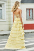 Charger l&#39;image dans la galerie, Magnifique une ligne chérie jaune Corset robe de soirée avec des volants Appliques