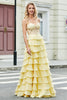 Charger l&#39;image dans la galerie, Magnifique une ligne chérie jaune Corset robe de soirée avec des volants Appliques