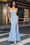 Robe de soirée Corset bleu clair chérie sirène élégante avec appliques