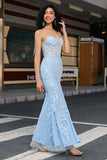 Robe de soirée Corset bleu clair chérie sirène élégante avec appliques