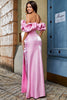 Charger l&#39;image dans la galerie, Élégante sirène hors de l’épaule rose longue robe de soirée avec limon