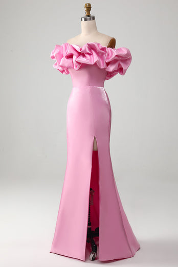 Sirène bustier rose robe de Soirée avec volants