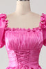 Charger l&#39;image dans la galerie, Robe de bal rose vif à manches bouffantes avec volants