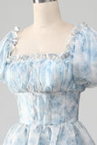 Robe de bal en Organza bleu clair à plusieurs niveaux avec corset