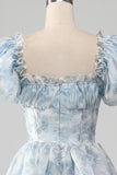 Robe de bal en Organza bleu clair à plusieurs niveaux avec corset