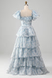 Robe de bal en Organza bleu clair à plusieurs niveaux avec corset