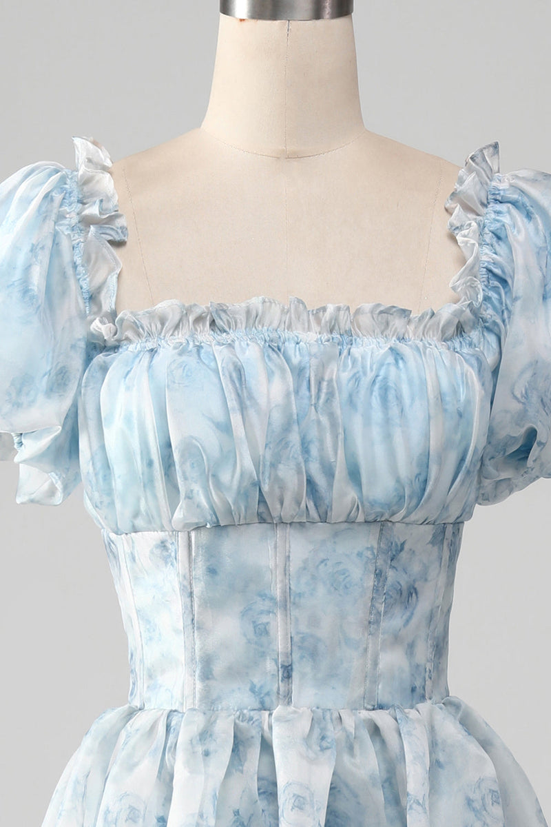 Charger l&#39;image dans la galerie, Robe de bal en Organza bleu clair à plusieurs niveaux avec corset
