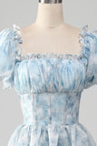 Robe de bal en Organza bleu clair à plusieurs niveaux avec corset