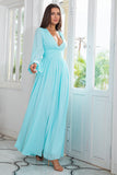 Robe de bal longue mousseline vert clair avec fente