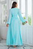 Robe de bal longue mousseline vert clair avec fente