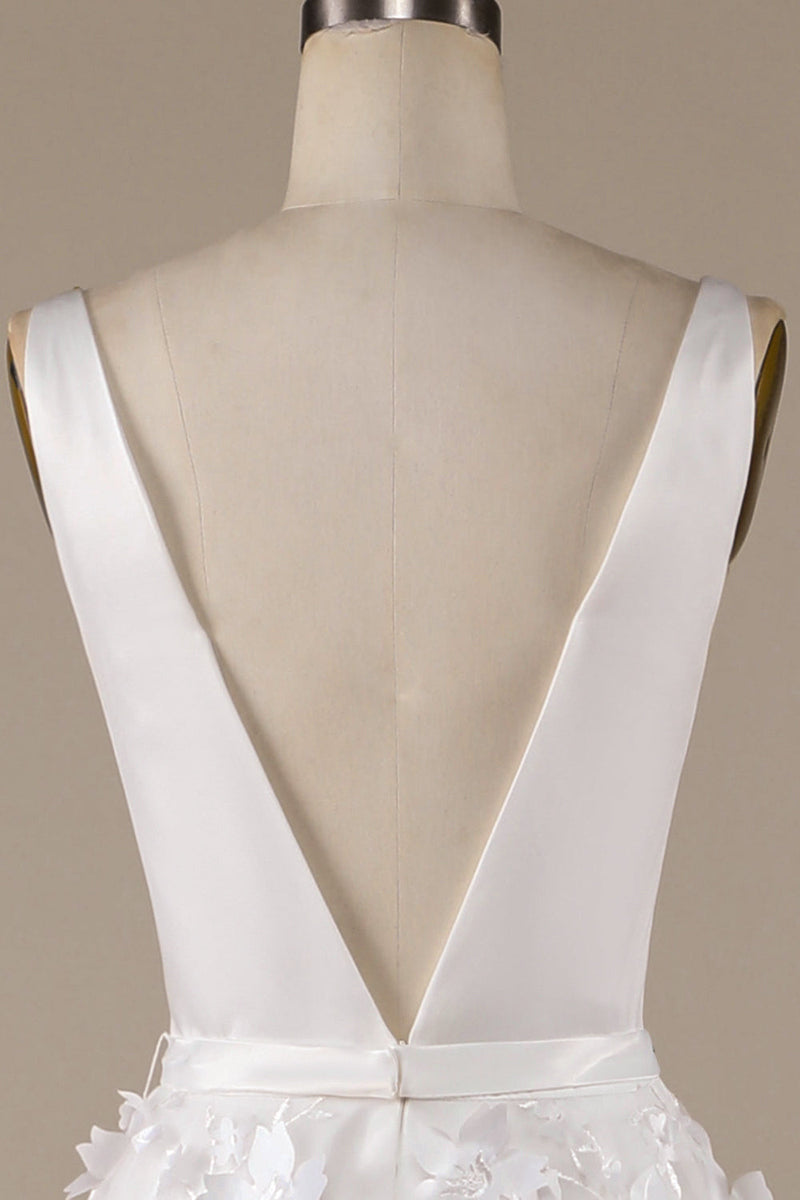 Charger l&#39;image dans la galerie, Robe de mariée à col en V A-Line ivoire avec fleurs 3D
