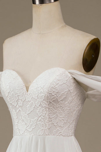 Robe de mariée asymétrique en mousseline de soie Boho ivoire avec dentelle
