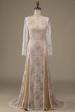 Champagne Manches Longues Dentelle Sweep Train Robe de mariée