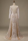 Champagne Manches Longues Dentelle Sweep Train Robe de mariée