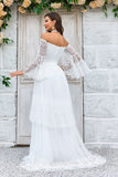 Manches évasées à la traîne ivoire Robe de mariée