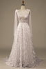 Charger l&#39;image dans la galerie, Robe de mariée en dentelle A-Line en dentelle en V ivoire avec nœud papillon