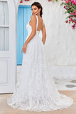 Beauté A Line V-Neck Dentelle Ivoire Robe de mariée longue avec fente