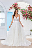 Charmante Bretelles Spaghetti Robe De Mariée Longue Abricot Avec Train De Balayage