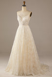 Robe de mariée en dentelle Sparkly Apricot Sweep Train