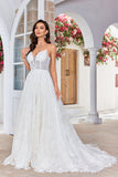 Charmante Bretelles Spaghetti Robe De Mariée Longue Abricot Avec Train De Balayage