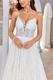 Charmante Bretelles Spaghetti Robe De Mariée Longue Abricot Avec Train De Balayage