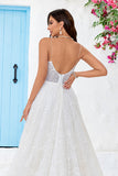 Charmante Bretelles Spaghetti Robe De Mariée Longue Abricot Avec Train De Balayage