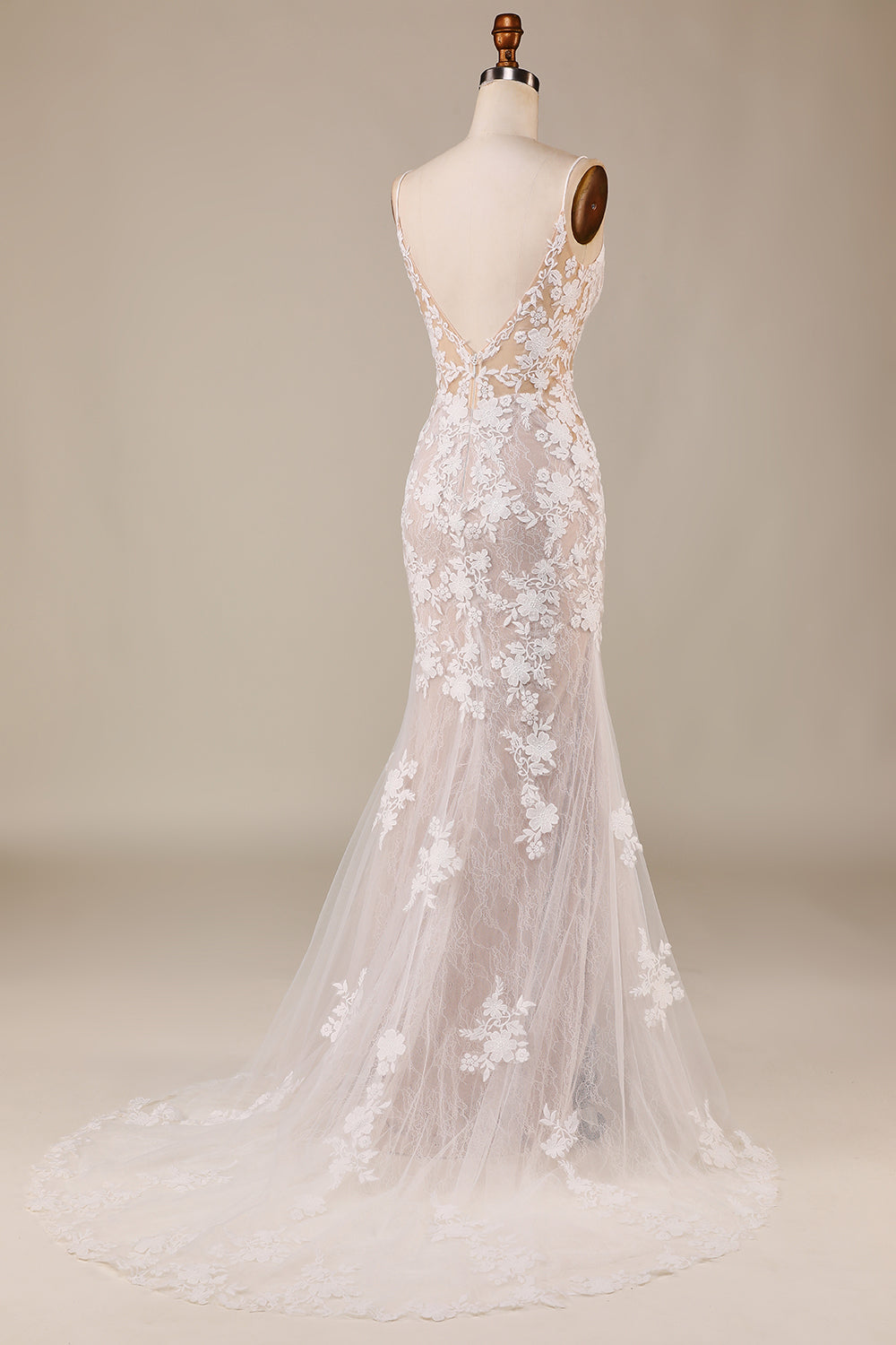 Charmante Sirène Bretelles Spaghetti Ivoire Robe de mariée longue avec dentelle