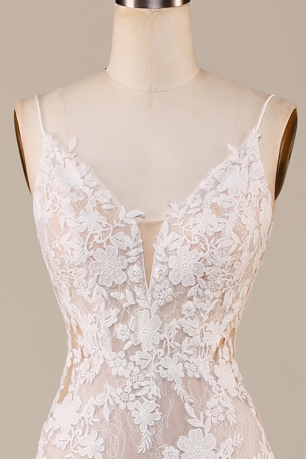 Charmante Sirène Bretelles Spaghetti Ivoire Robe de mariée longue avec dentelle